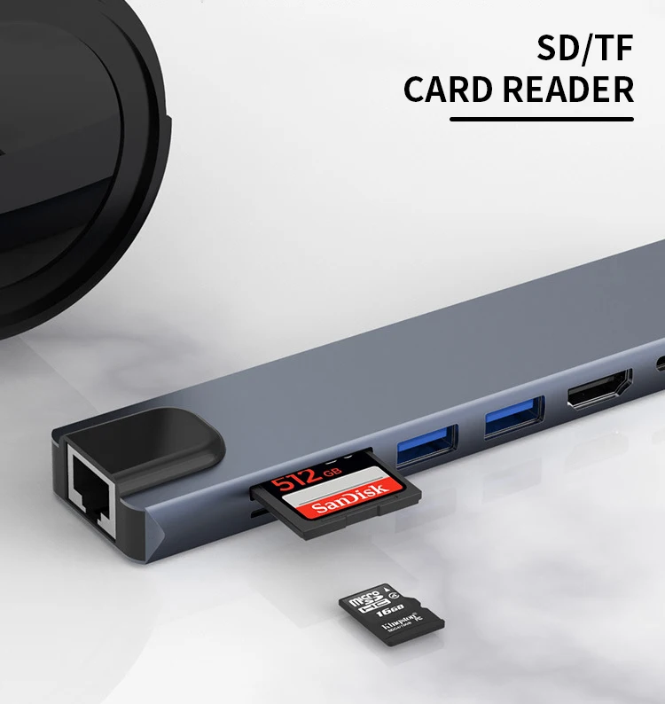 Тип C к HD 4K RJ45 Ethernet Usb 3 0 порты SD/устройство для считывания с tf-карт 8 в 1 взаимный обмен данными между компьютером и периферийными устройствами концентратор