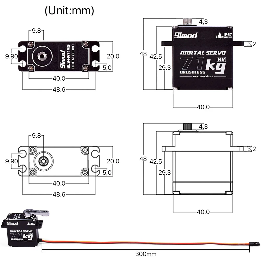 9imod 9i BLS-HV71MG 71KG 180 Degree 270 Degree 360 Degree IP67 Waterproof Digital Brushless Servo for 1:8 1:10 Rc Model