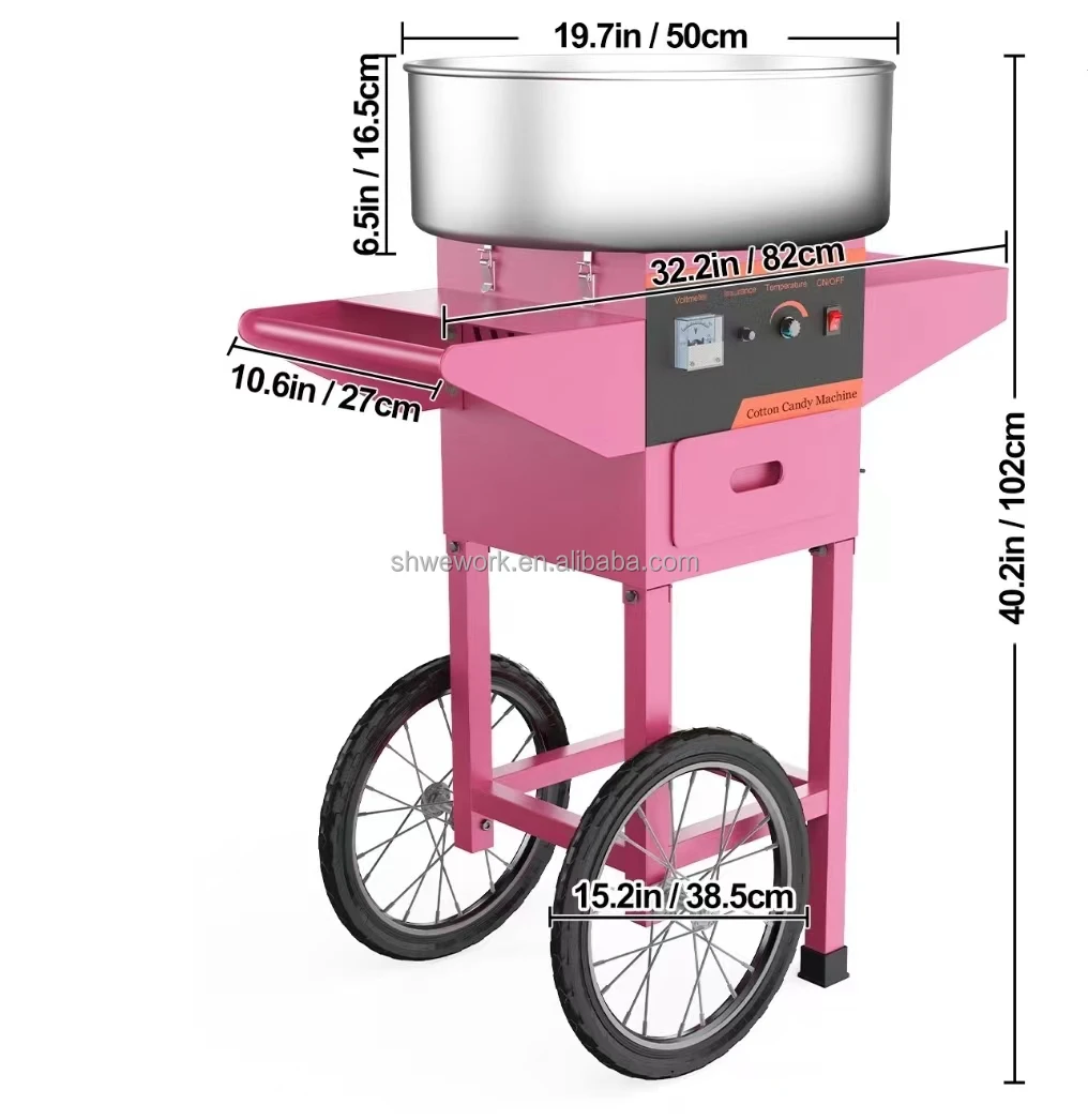 WeWork Commercial Cotton Candy Machine with Cart Commercial Floss Maker for Family and Various Party Floss Maker Machine