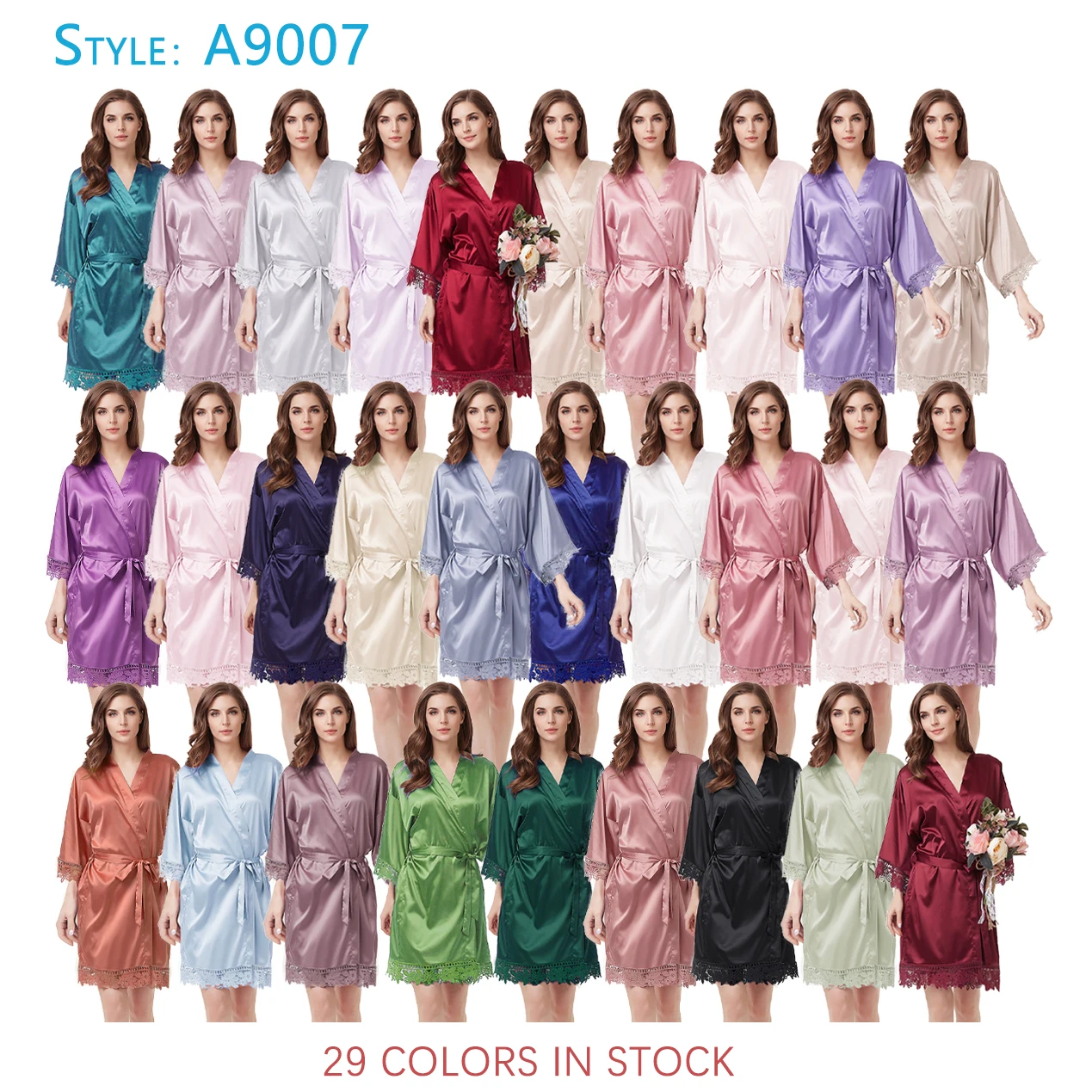 
In stock fast shipping Lace sleeve Silk Robe 