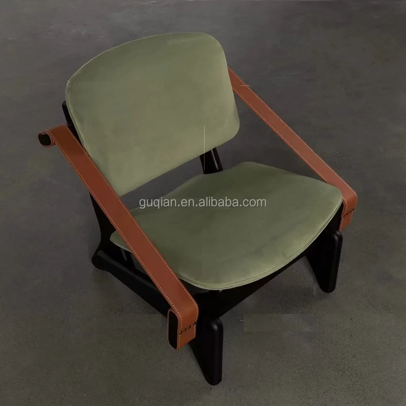Italian light luxury designer special single armchair chair bedroom saddle leather leisure chair Solid wood single sofa chair