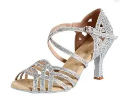 Женские атласные туфли для латиноамериканских танцев на высоком каблуке со стразами