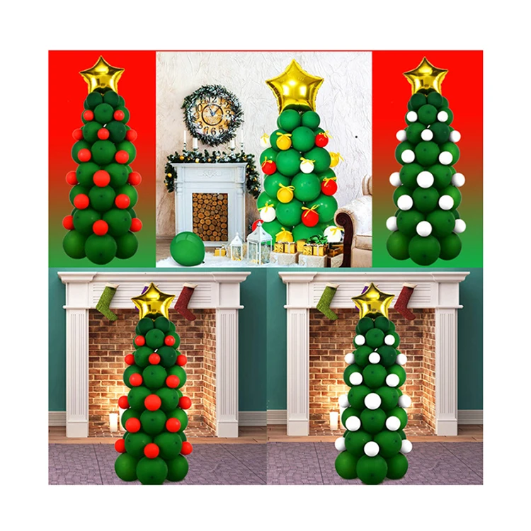 Best Selling Christmas Tree Ballon Column Balloon Set Pentagram Star Merry Christmas Mall Home Party Decoration Supplies
