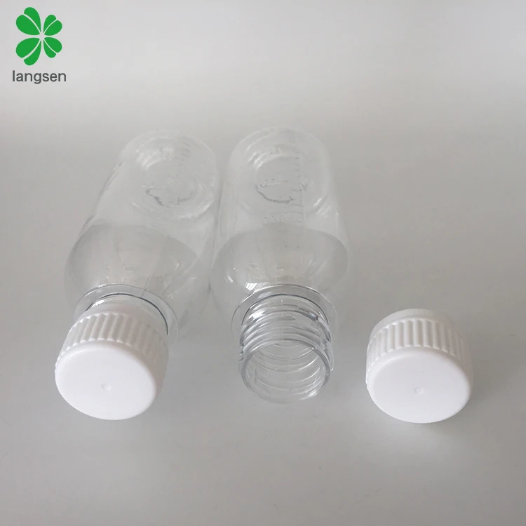 Wholesale 150ml 5oz PET graduated bottle container, transparent clear scale mark bottle for medical chemical liquid syrup