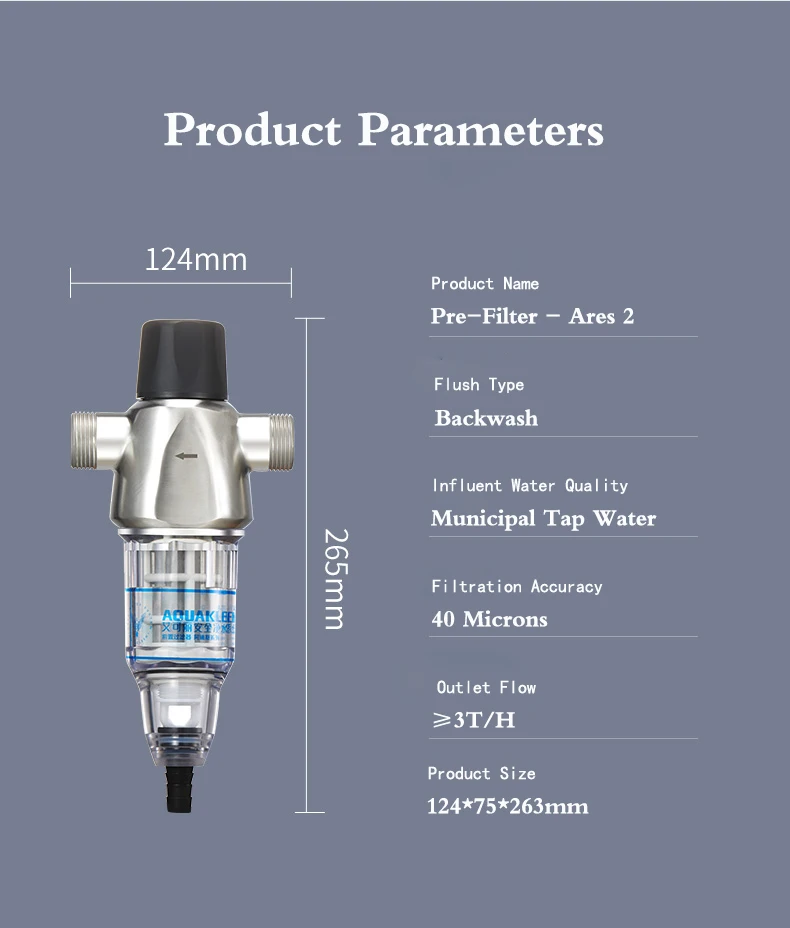 Household Faucet Water Filter Backwash Spin Down Sediment Water Pre-filtration Stainless steel 40 Micron