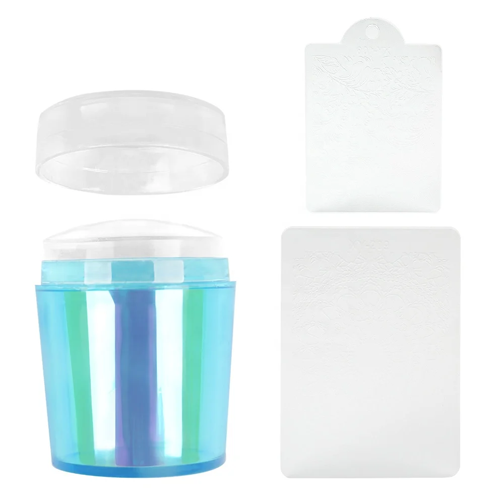 BQAN 2022 Rainbow Blue Nail Stamping Tool Silicone Nail Art Stamper with Scraper Card