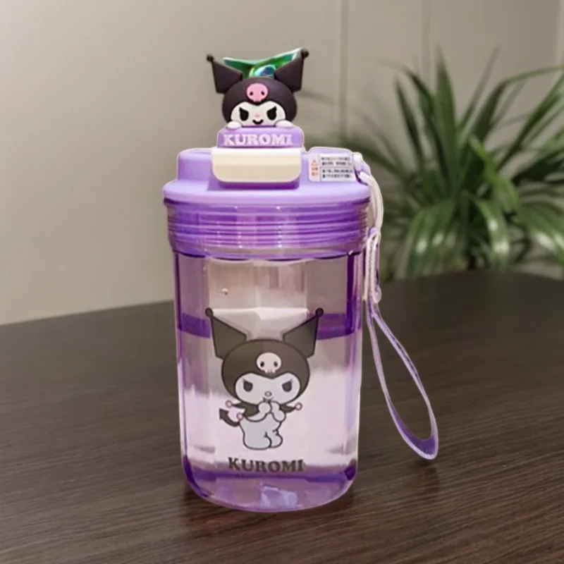 480 ml Sanrio Kuromi coffee cup student desktop cute direct drinking cup outdoor with portable handle plastic cup