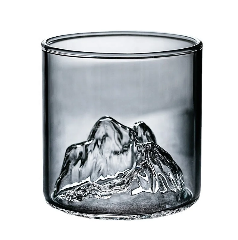 Wholesale price 175ml inside mountain unique wine and whisky glasses rotating whisky glass logo customised glass cup for whisky