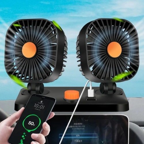 Car Electronic Fan Mini USB 12V/24V Single Double Head Air Cooling Fan