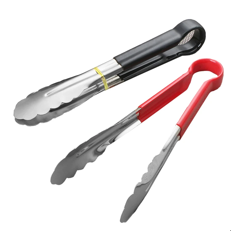 Stainless Steel Kitchen BBQ Silicone Handle Red and Black Color Cooking Tools Food Tong