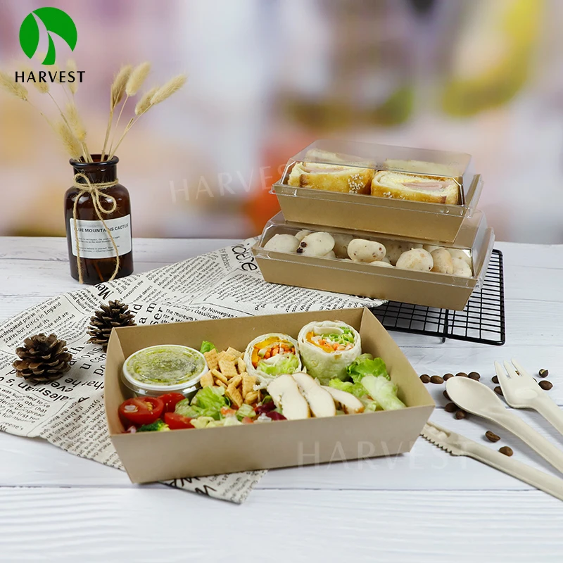 Wholesale Price Kraft Brown Paper Meal Salad Disposable Food Paper Box For Picnic Food Packaging