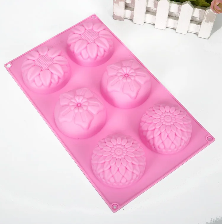 DIY Handmade Soap Sunflower Mooncake Mold 6 Cavity 3 Groups Of Flower Shaped Silicone Cake Mold Baking