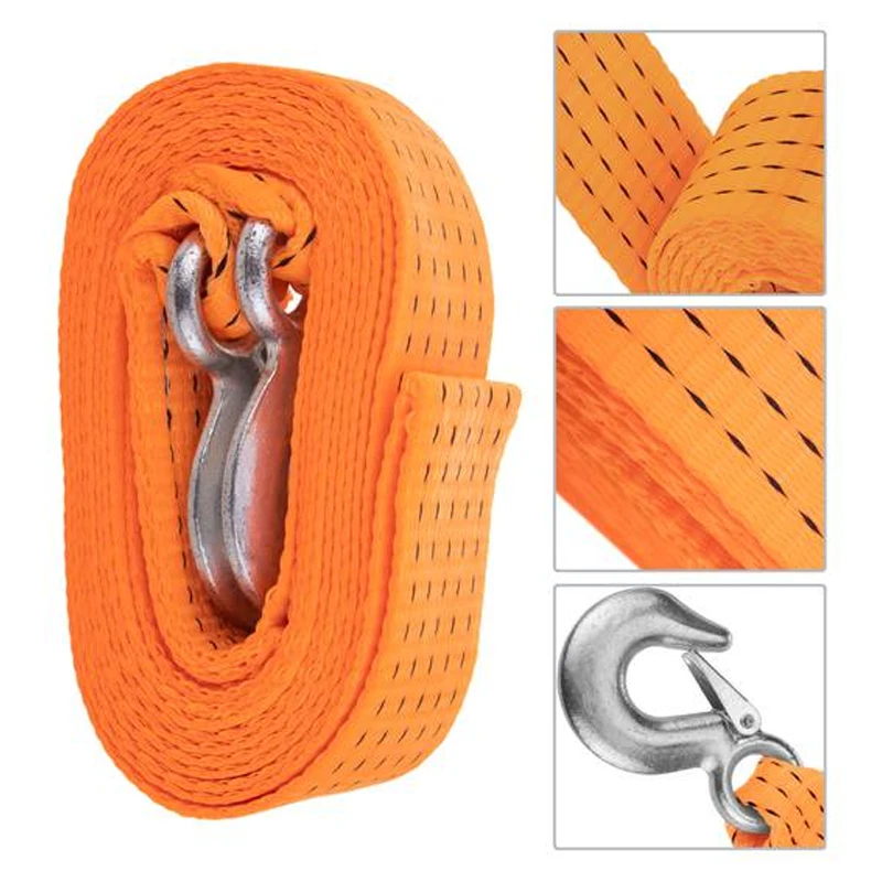 Car Tow Rope Polyester Double Flat Hoist Strap Webbing Lifting Sling with Hook