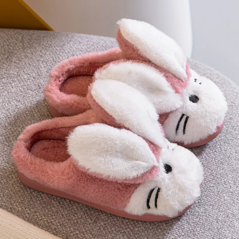 Wholesale Fur Cute Ears Rabbit Boys and Girls Home Indoor Autumn Winter Warm Cotton Slider Slippers Pantoufles pantuflas