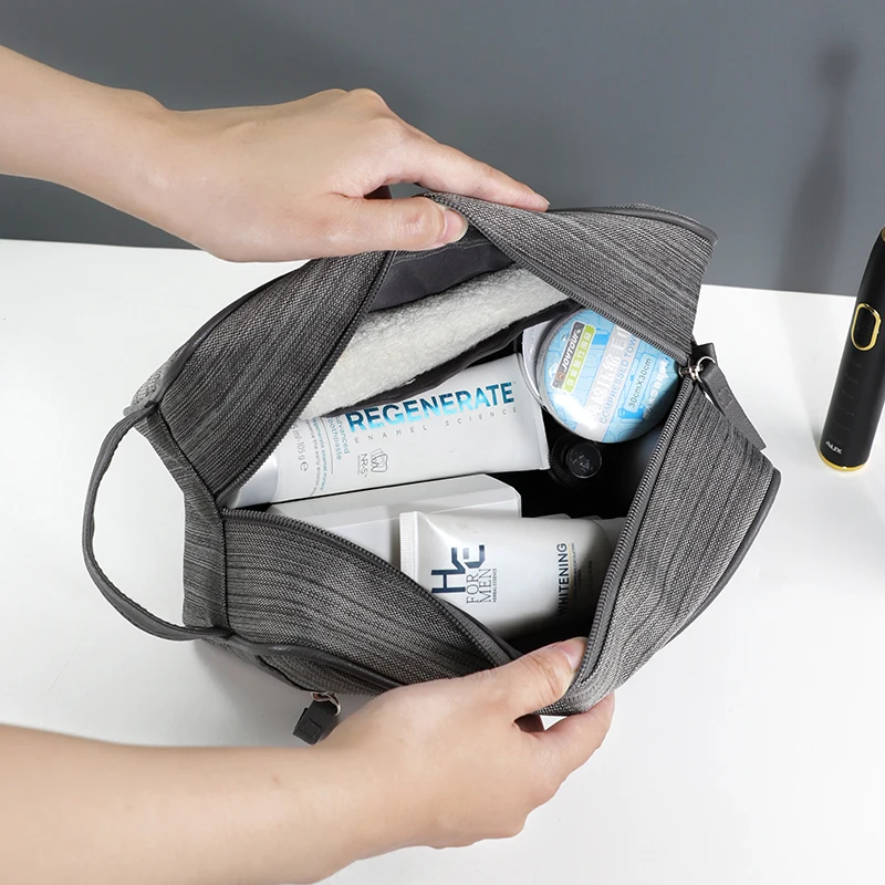 Ciffnoo NO.8606 Custom grey Featured fabrics OEM Large Capacity space organize toiletries men wash bag
