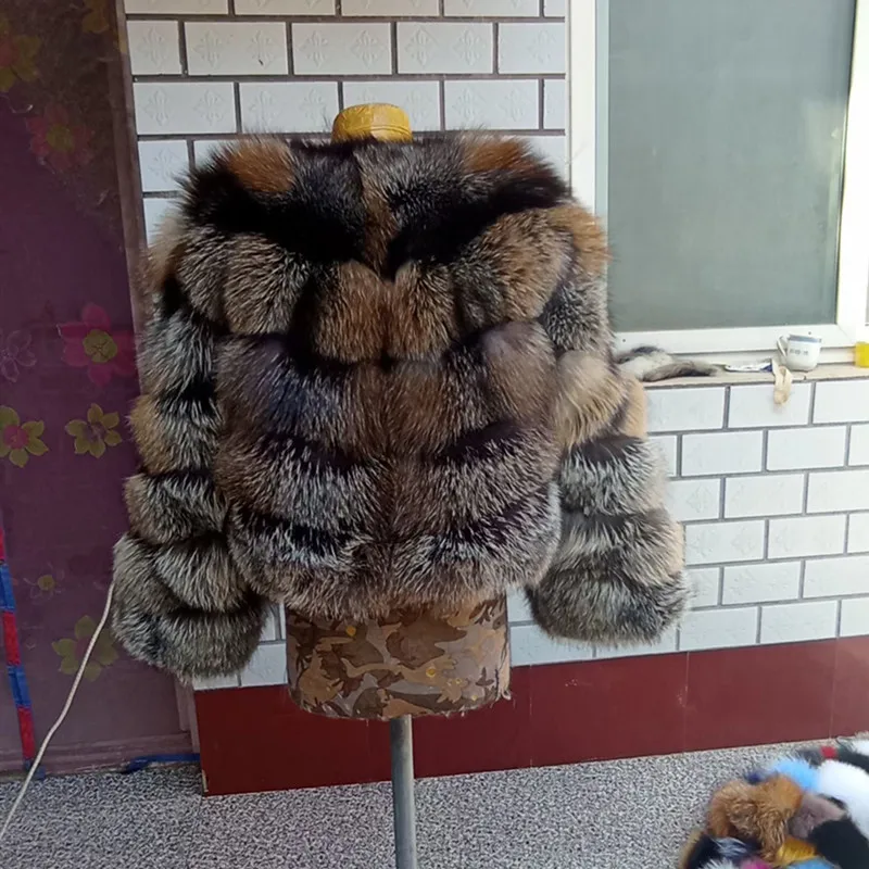 Plus size winter fur coat high quality natural silver fox fur jacket women