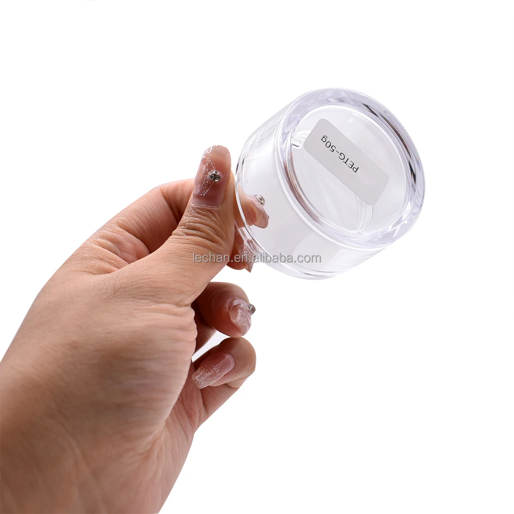 Stock 5g 10g 20g 1oz 4oz 8oz petg acrylic thicken bottom transparent empty cosmetic plastic jars with white lids