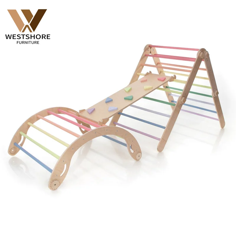 Wooden Montessori Climbing Triangle For Toddlers Pickler Triangle Foldable Kids Pickler Triangle Climbing Frame With Baby Ladder