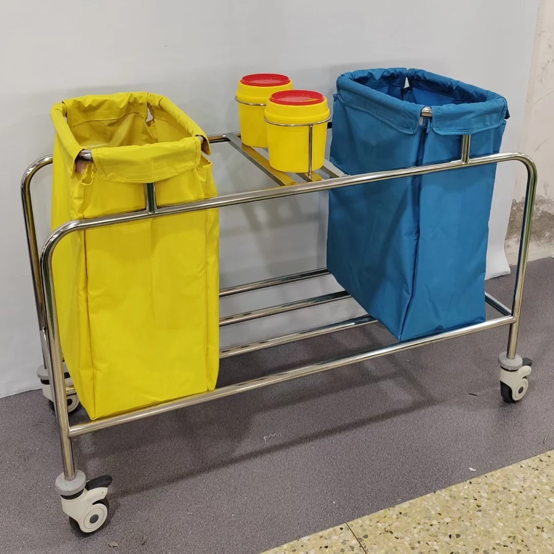 Hospital Stainless Steel Linen Medical Cart Laundry Cleaning Trolley