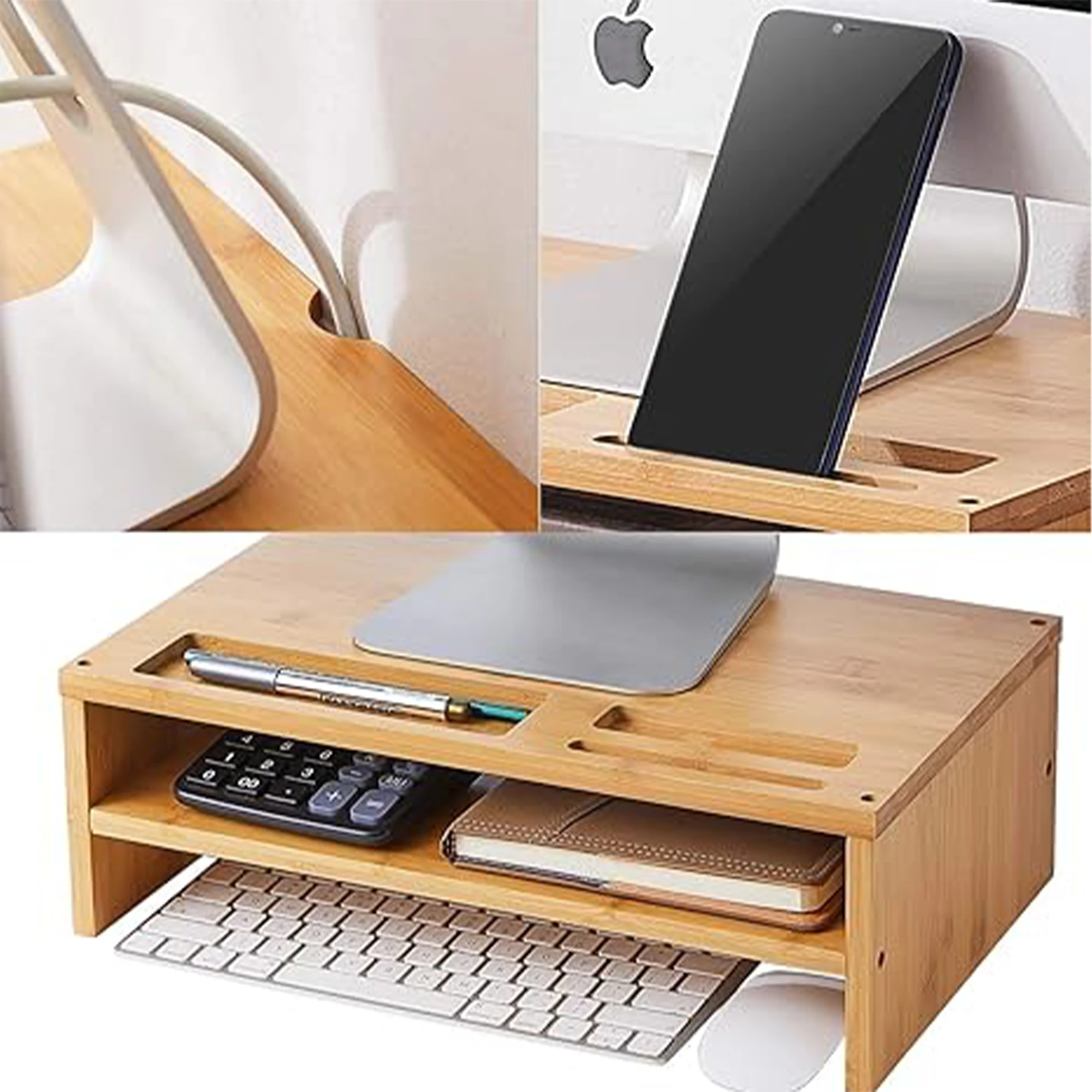 2024 Sell-hot Stand Desktop Shelf Organizer Keyboard Storage Bamboo Computer Monitor Stand