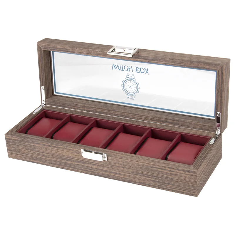 luxury walnut watch  collection  case for 6 piece watch  display package box PU leather pillow inner factory wholesale stock