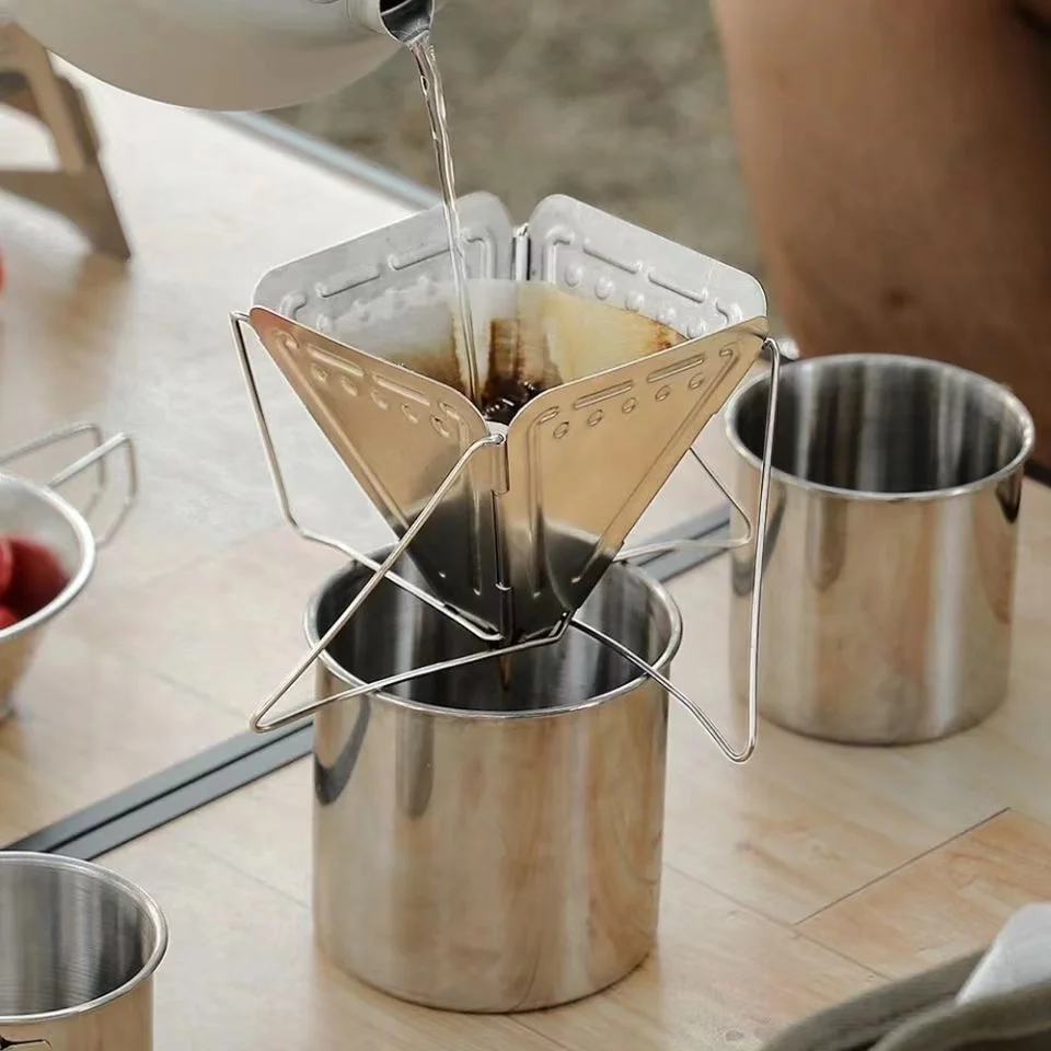 Custom Espresso Tool Stainless Steel Foldable Cone Drip Coffee Funnel Filter