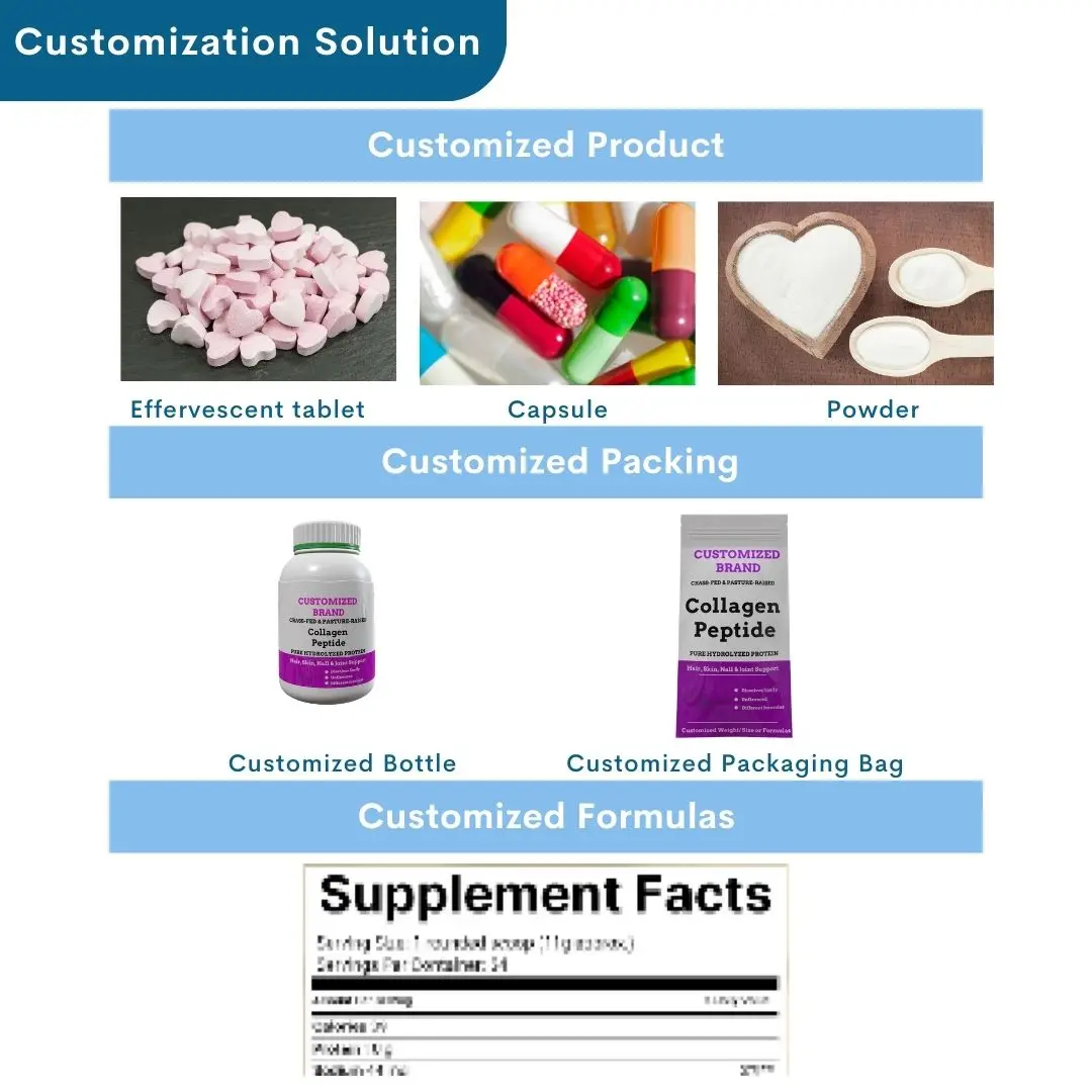 Custom Collagen Peptides Powder Skin Whitening Glow Digestive Enzymes for Hair Nails Beauty Supplement