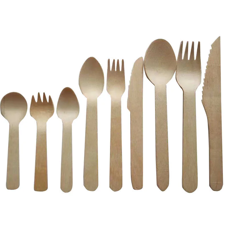 Environmentally Friendly Degradable Portable Birch Wood Cutlery Set Wooden Spoon Knives Fork for Restaurants Food Serving