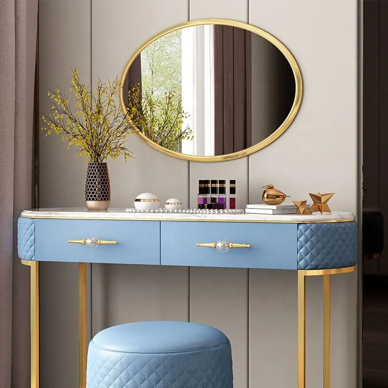 Bedroom furniture dressing sets modern makeup dresser with mirror lights marble top dressing table with stool home console table