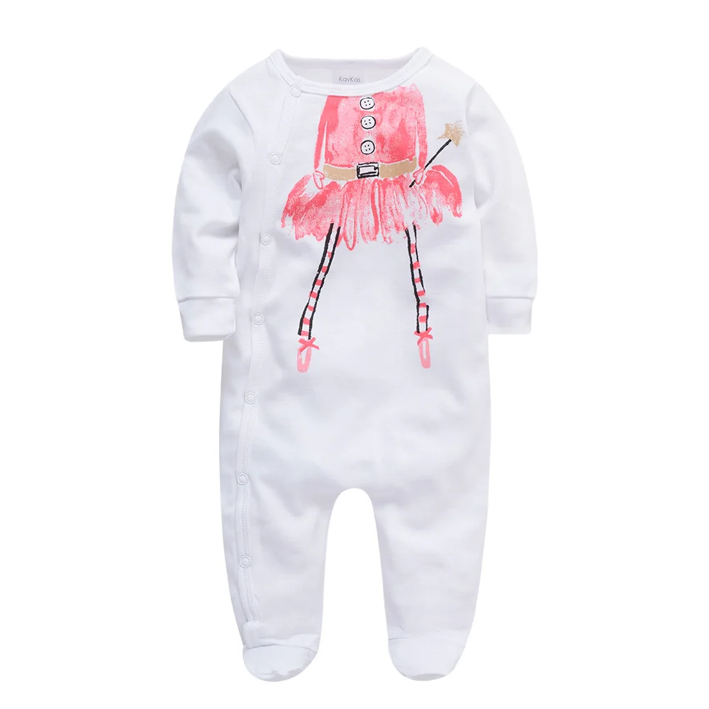 Spring Autumn Safety Grade a Cartoon Long Sleeves Snap Button Baby Romper Newborn Onesie With Feet
