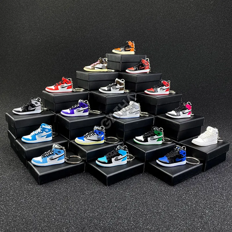 
fashion high quality promo Gift with box basketball keyring designer printed AJ 1 mini shoe 3d jordan sneaker keychain 
