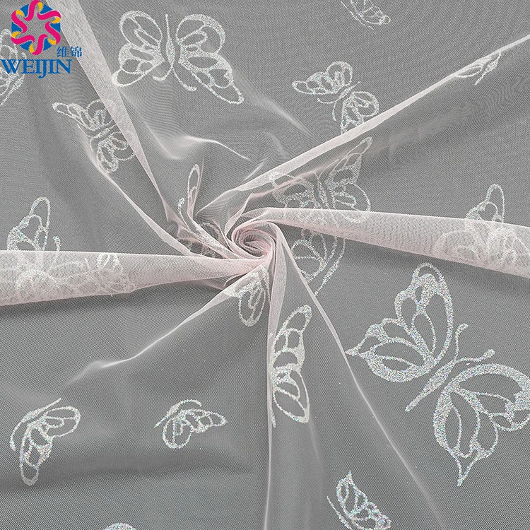 New multifilament Swiss mesh fabric butterfly powder glitter transparent silk tulle mesh knitted fabric stage yarn skirt