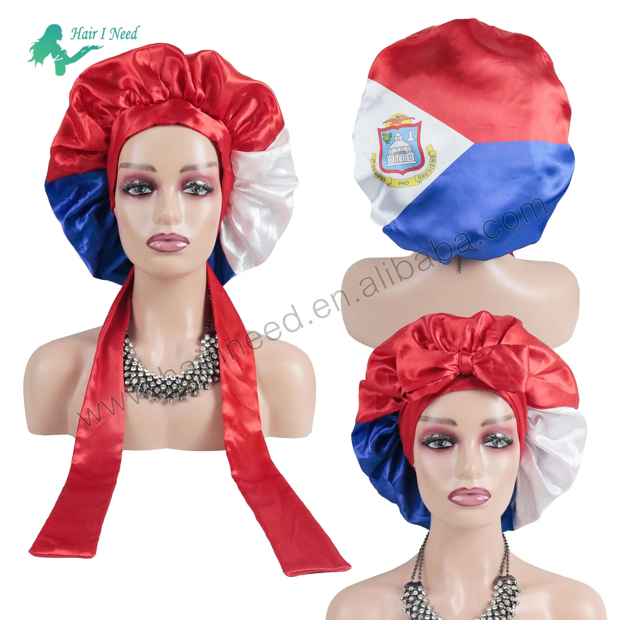 Custom logo Quality Satin Printed Hair Sleeping Bonnets Braid Flag logo Bonnets Satin Bonnets for Women