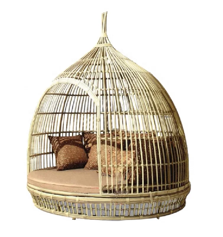 Patio Round Rattan Daybed Furniture Garden Backyard Swimming Pool Outdoor Rattan Wicker Birdcage Sun Bed