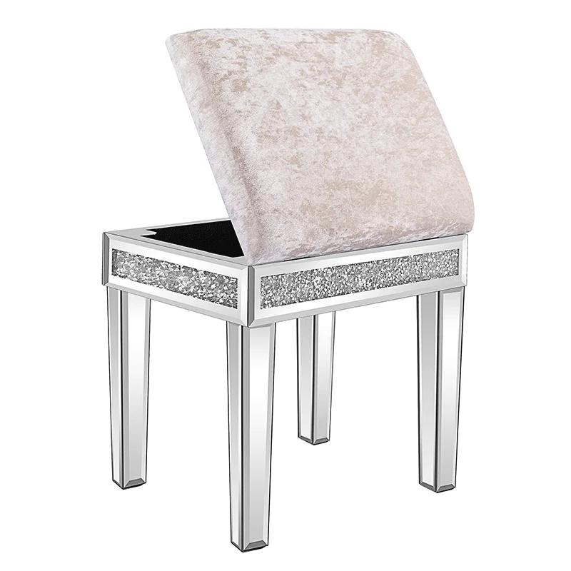 Belleworks New Modern Minimalist Luxury Makeup Stool Silver Crushed Diamond Velvet Storage Makeup Stools For Bedroom Ottomans