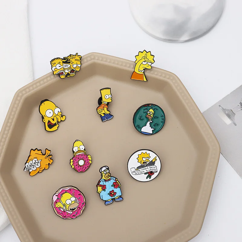 Wowei Wholesale Custom Metal Cute Cartoon Anime Simpsons Funny Personality Badges Lapel Pins For Clothes