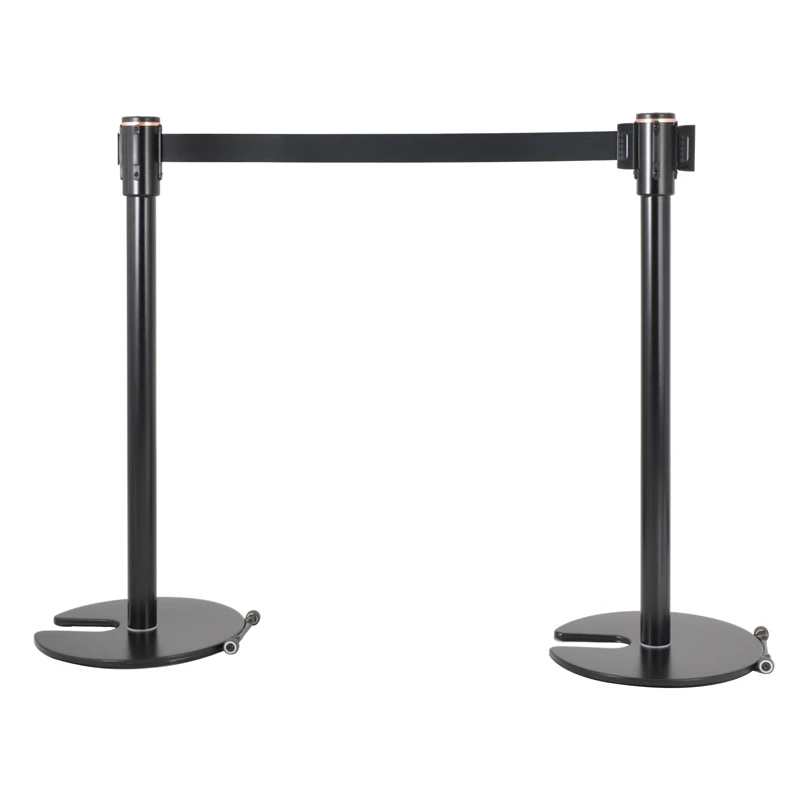 Stackable U Shape Type Base Airport Railway Crowd Control Roller Queue Barrier Pole Retractable Belt Post Stanchion With Wheel
