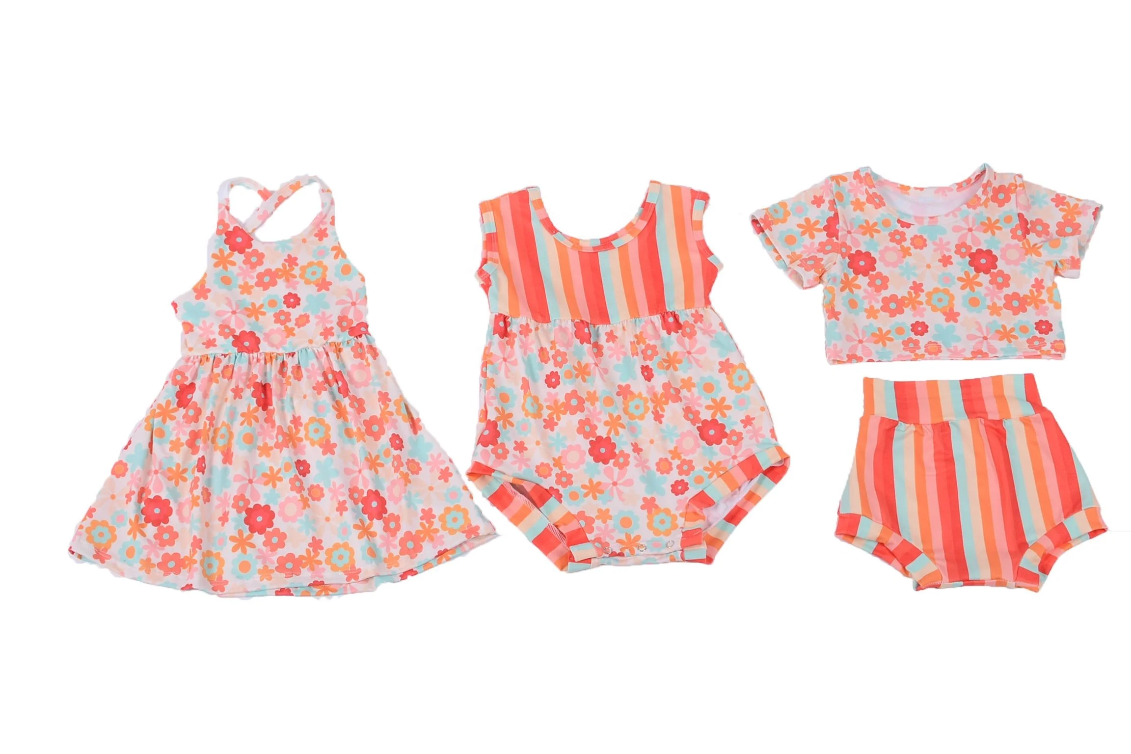 One piece custom 230g fabric back cross skirt girls spring summer twirl dress printing dress flare sleeve T-shirt girls dress