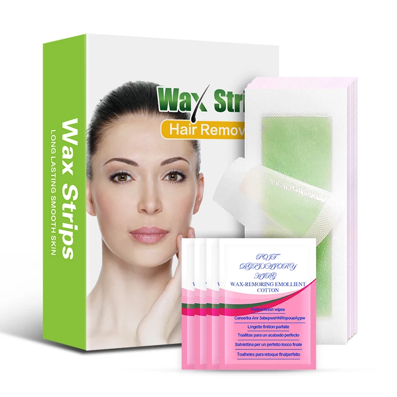 No Logo 9*4.5 cm Hair Removal Facial Wax Strips For All Skin Types 36 Double Sided Wax Strips + 4 Calming Oil Wipes