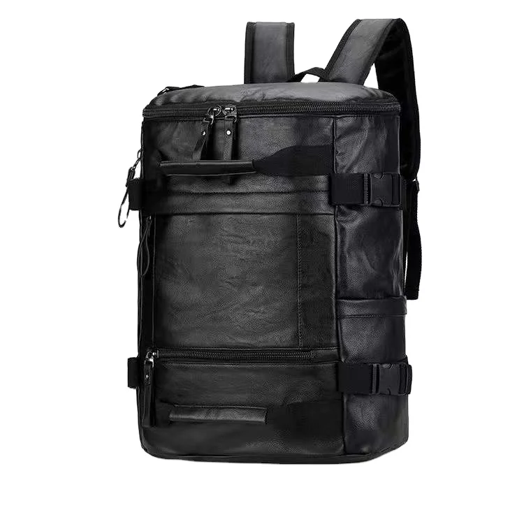 Factory fashionable luxury college pu leather backpack men outdoor laptop backpacks bags for men