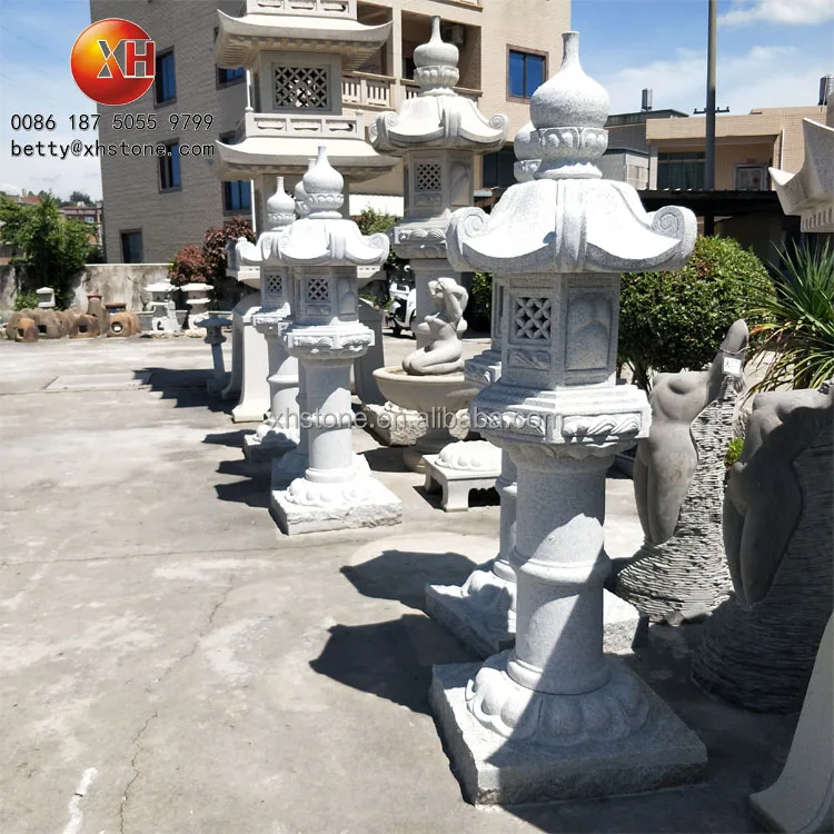 Japanese Style Outdoor Garden Granite Stone Carving KASUGA Lanterns Ornaments Pagoda Solar Light For Sale