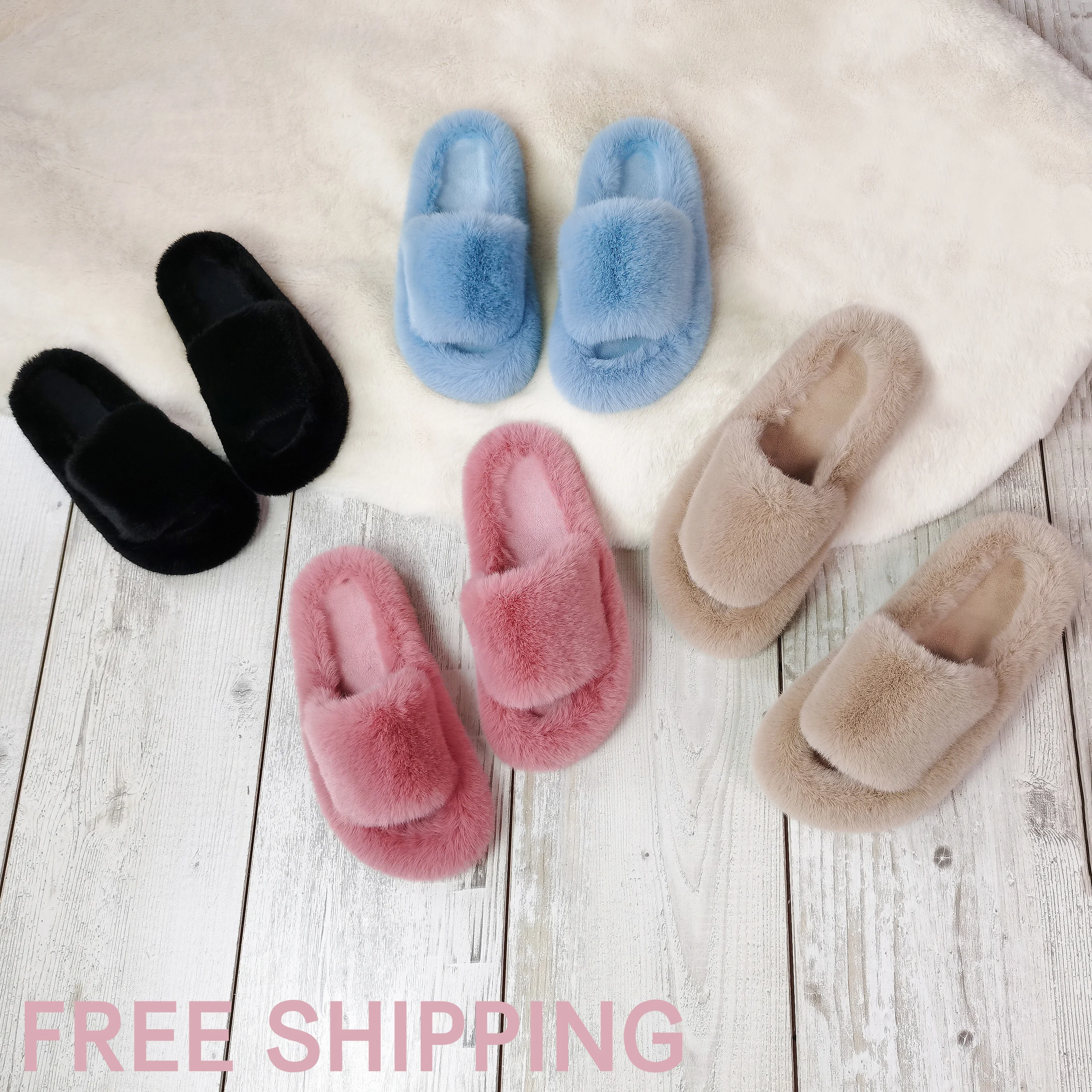 Free Shipping Custom Wholesale Ladies Slippers, Wholesale Custom Fashion Plush Women Slides