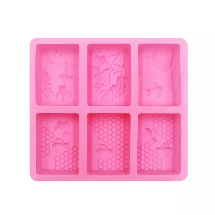 Custom Logo 6-Hole Rectangle Bee Shape Soap Mould for DIY Soap Making Baking Pudding Includes Bag Packing