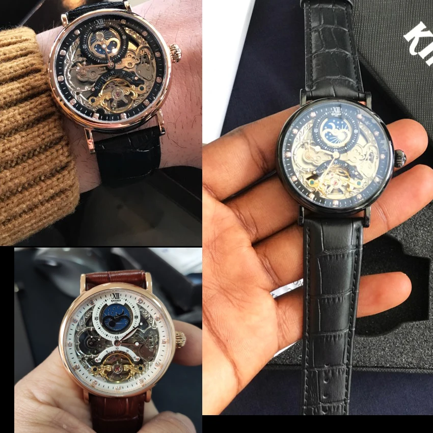 KINYUED Skeleton Watches Mechanical Automatic Watch Men Sport Clock Casual Business Moon Wrist Watch J055