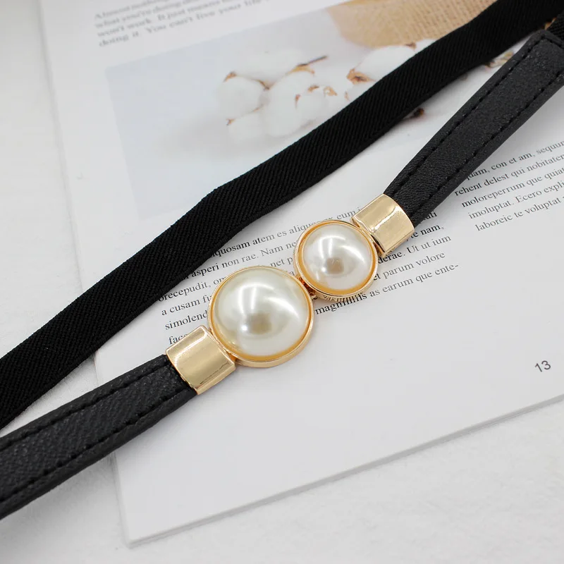 Fashion Super Thin Pearl Corset Belts Elastic Women Elastic Belts for Pants and Dress