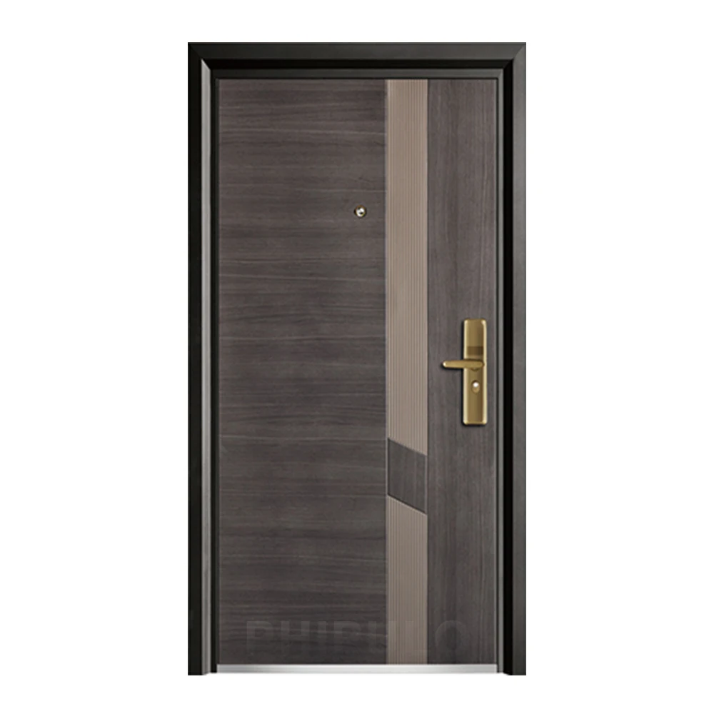 American Modern Style Main Security Door External Metal Steel Entry Front Doors Exterior Black Door for House Villa