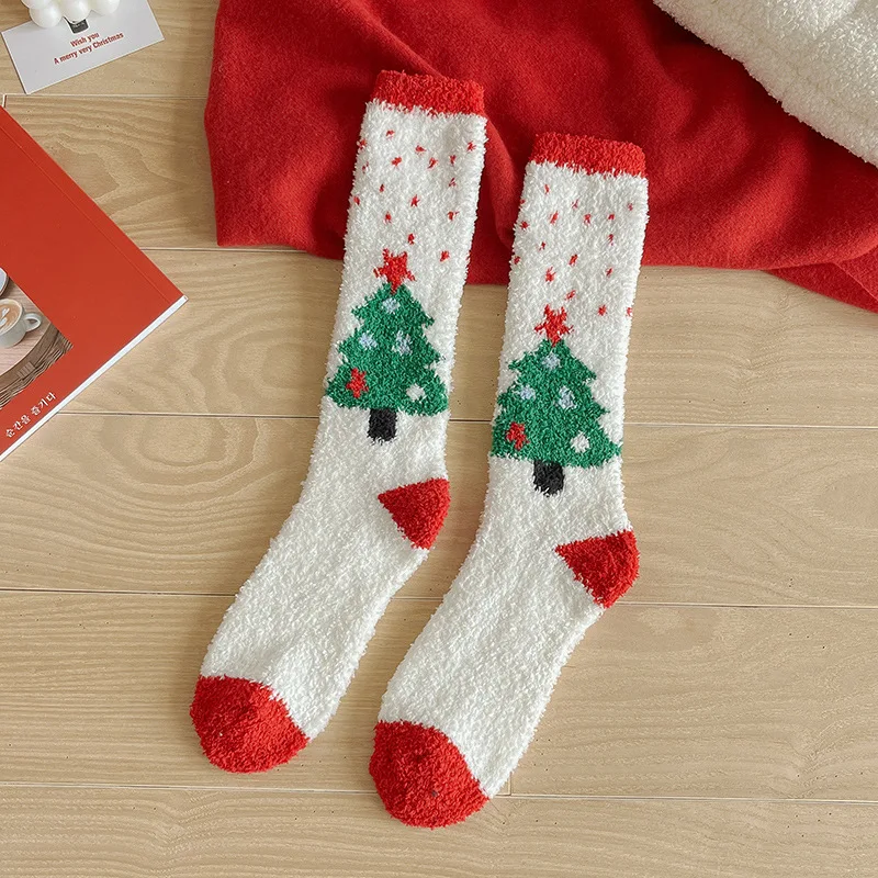Winter warm women calf socks coral velvet sleeping stockings Christmas gift socks