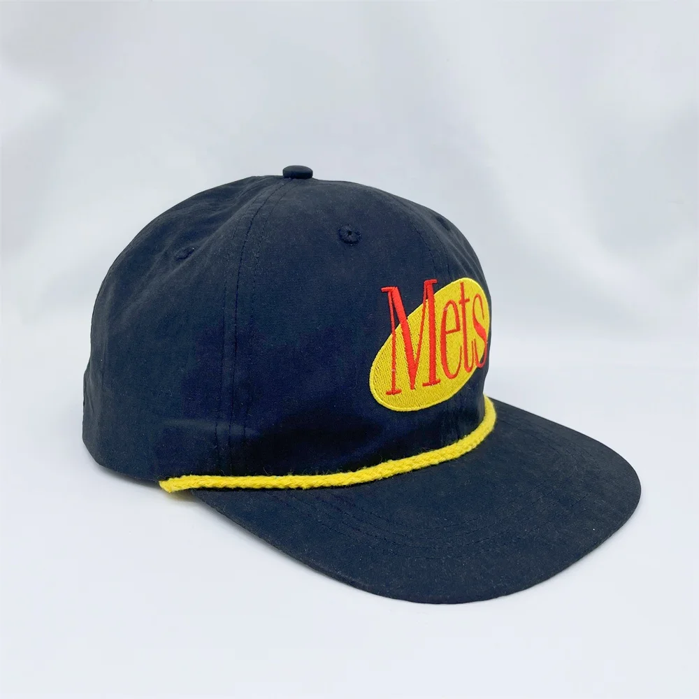 BSCI Factory Price Custom Polyester 5 Panel Rope Classic Unstructured Snapback Cap