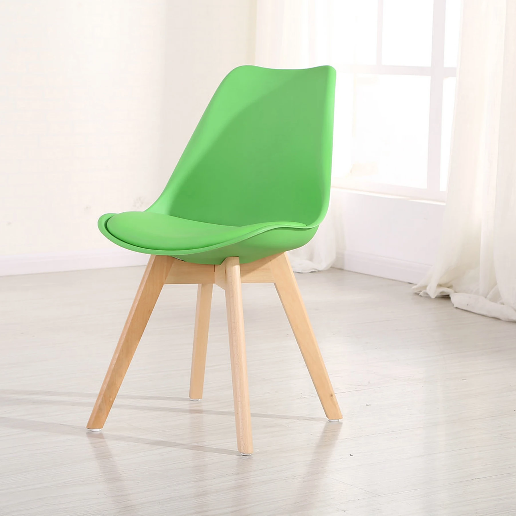 Nordic home furniture Plastic top scandinavian Wood Leg Dining tulip chairs with pu leather cushion