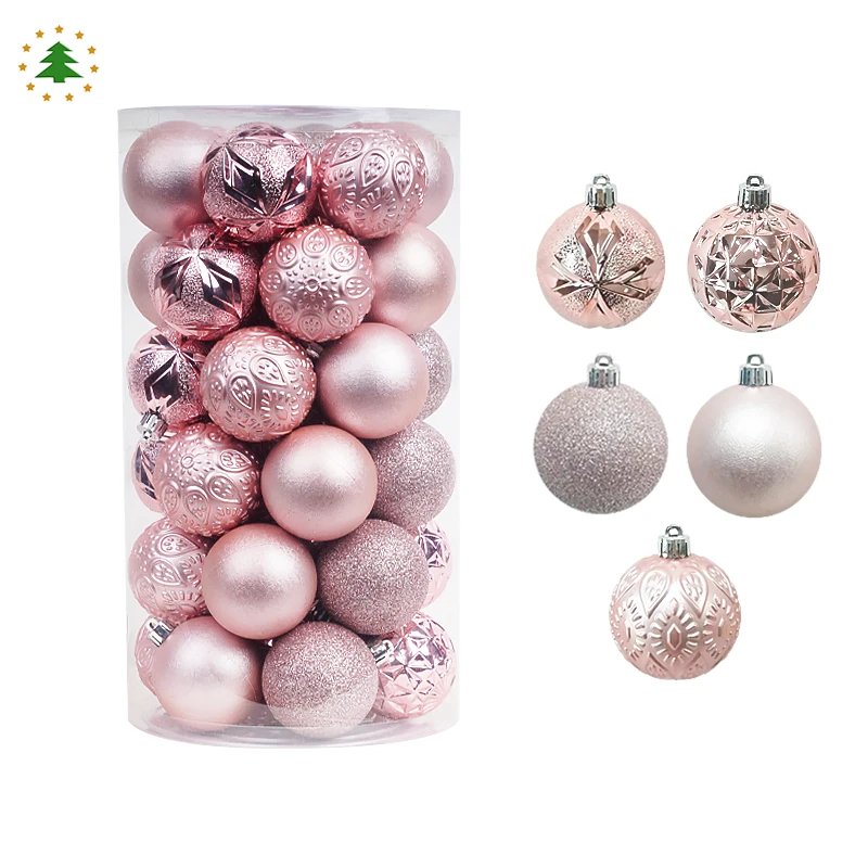 Jintai custom made luxury gift box decoration innovative home hanging snow pattern pink decor baubles christmas ball